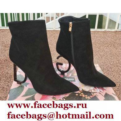 Dolce & Gabbana Heel 10.5cm Leather Ankle Boots Suede Black with Black Metal DG Heel 2021